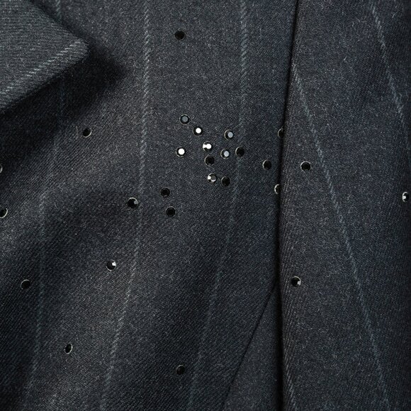 Akris Black Pinstripe-Wool Rhinestone-Embellished Blazer - Picture 5 of 11